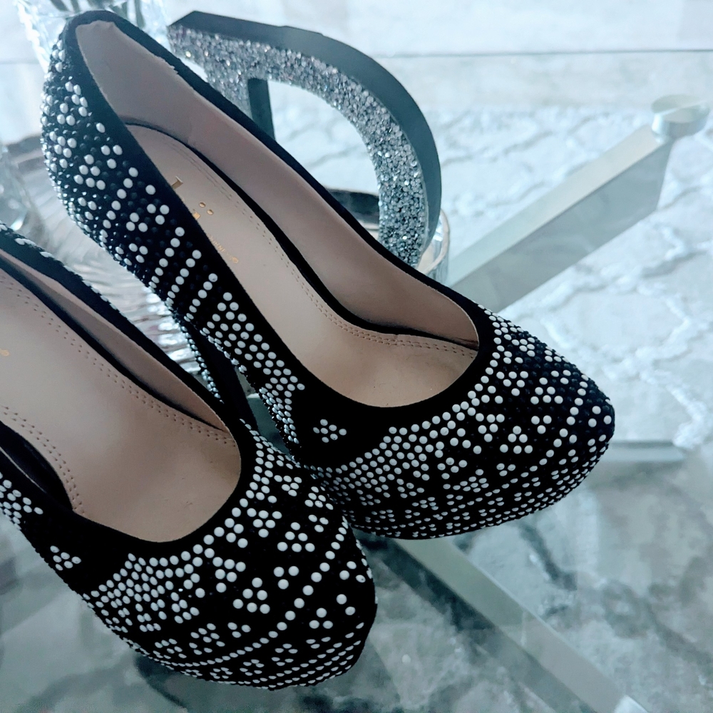 Elegant Black and White Studded Women's Heels